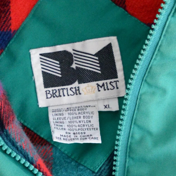 Vintage 90S British Green & Red Checker Liner Zip Up Hooded  Winter Jacket XL - Picture 5 of 16